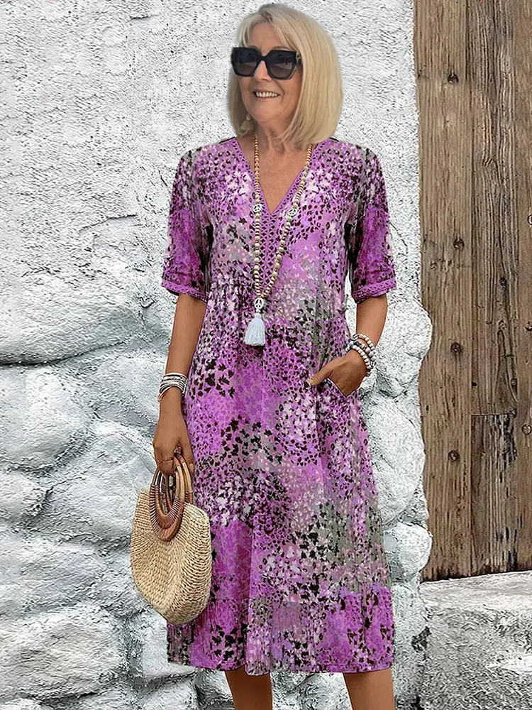 Women’s Relaxed Floral Print Dress Purple