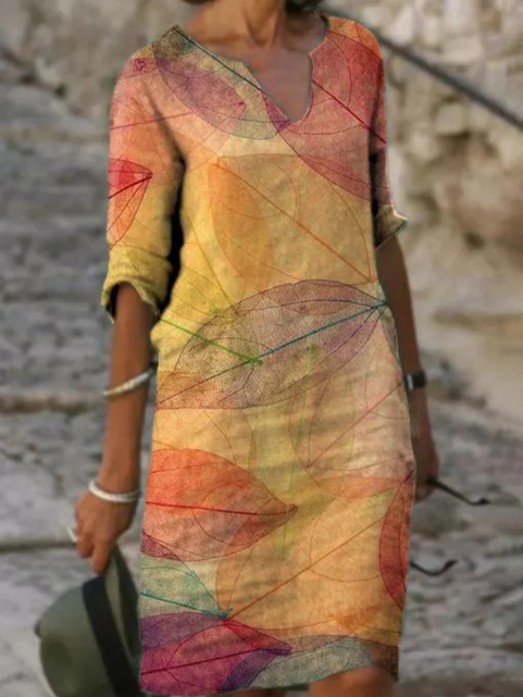 Women’s Elegant Midi Dress with Artistic Design Yellow