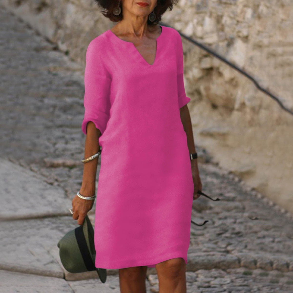 Women’s Elegant V-Neck Knee-Length Dress Purple