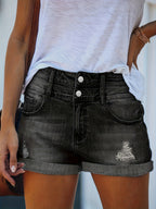 Women’s Ripped Denim Shorts for Casual Comfort and Style Black
