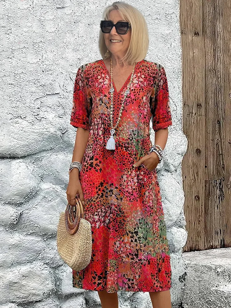 Women’s Relaxed Floral Print Dress Red