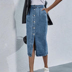 Women’s Chic Midi Skirt – Everyday Denim Style Blue XS