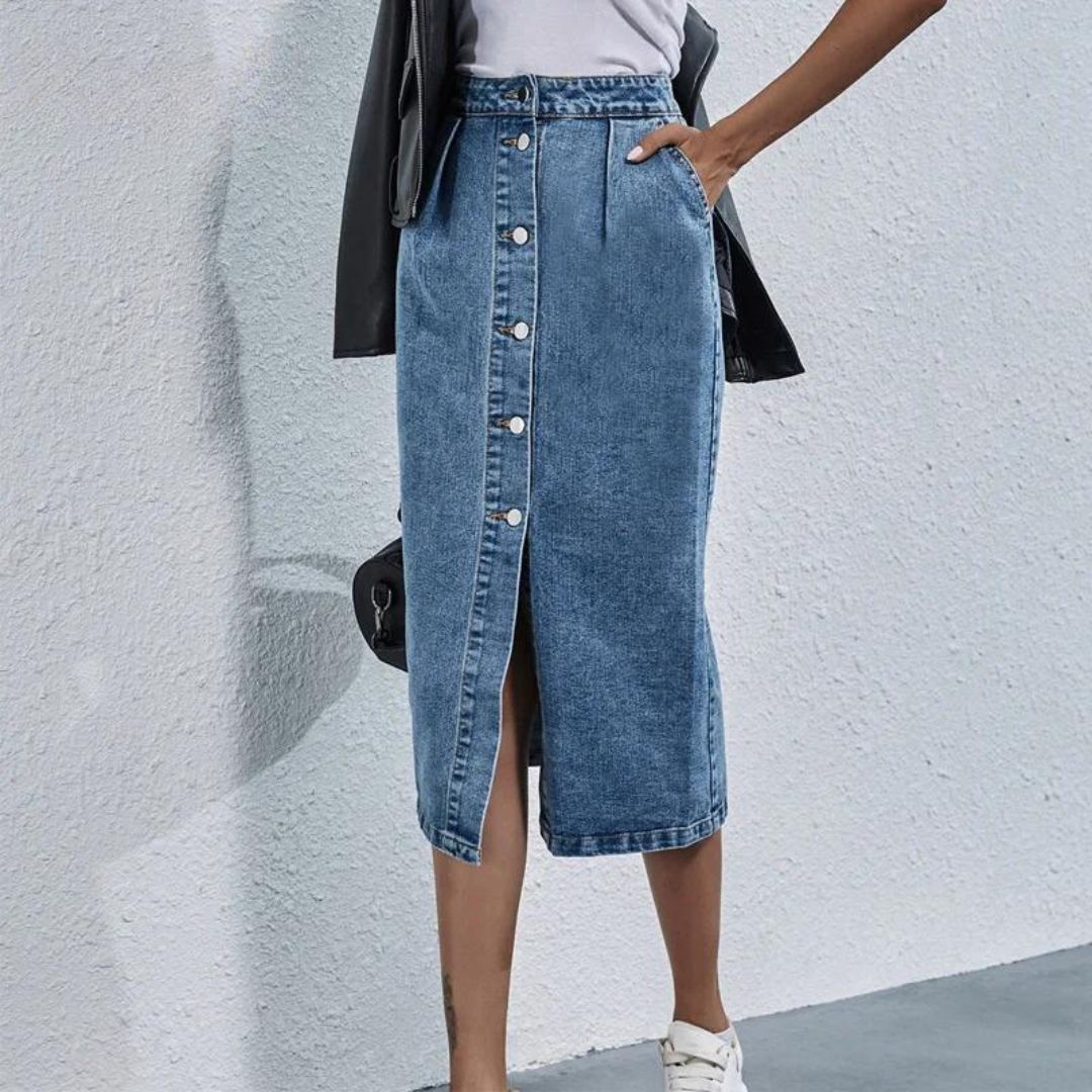 Women’s Chic Midi Skirt – Everyday Denim Style Blue XS