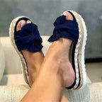 Women’s Bow Platform Slide Sandals for Casual Summer Wear Blue