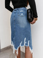 Women’s Casual Denim Midi Skirt in Used Look