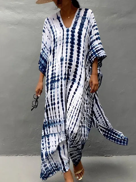 Women’s Flowy Kaftan Maxi Dress - Relaxed Summer Dress White