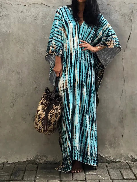 Women’s Flowy Kaftan Maxi Dress - Relaxed Summer Dress Light Blue