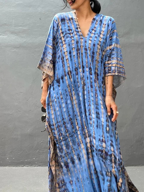 Women’s Flowy Kaftan Maxi Dress - Relaxed Summer Dress Blue