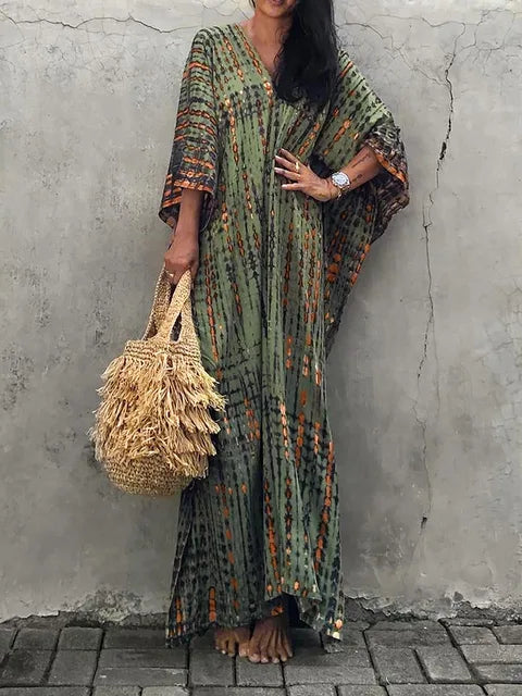 Women’s Flowy Kaftan Maxi Dress - Relaxed Summer Dress Dark Green
