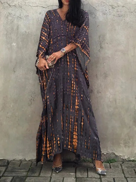 Women’s Flowy Kaftan Maxi Dress - Relaxed Summer Dress Grey