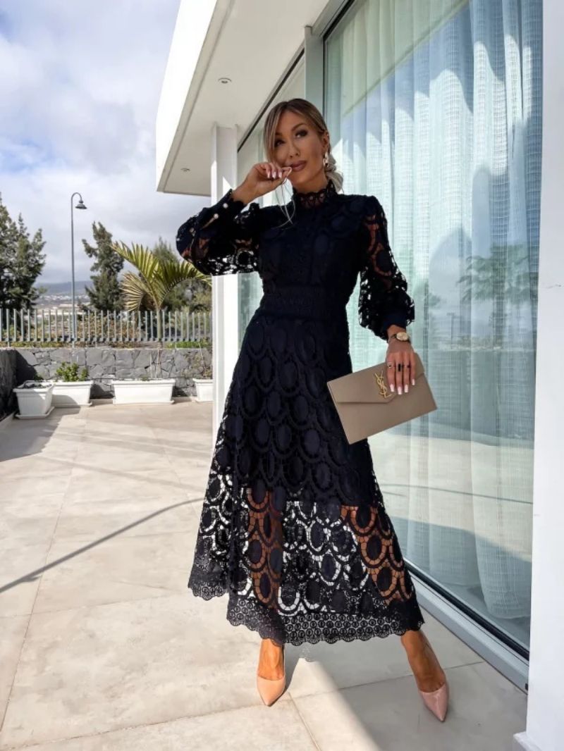 Women’s Elegant Midi Dress with Long Sleeves