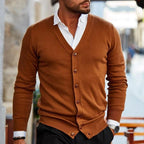 Men’s Classic Button-Down Cardigan with Front Pockets Light Brown