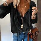 Women’s Elegant Boho V Neck Blouse – Relaxed Summer Top Black