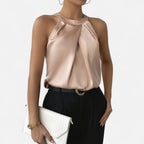 Women’s Elegant Halter Neck Pleated Blouse