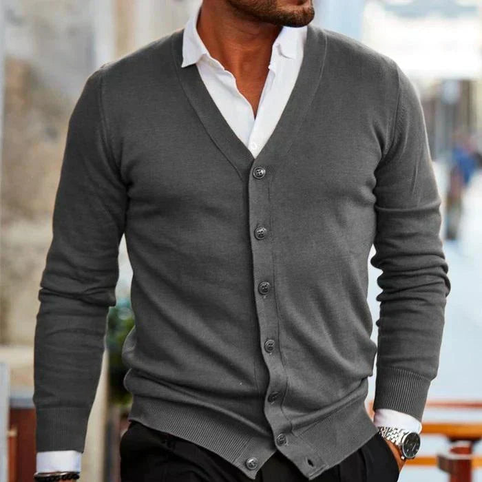 Men’s Classic Button-Down Cardigan with Front Pockets Grey