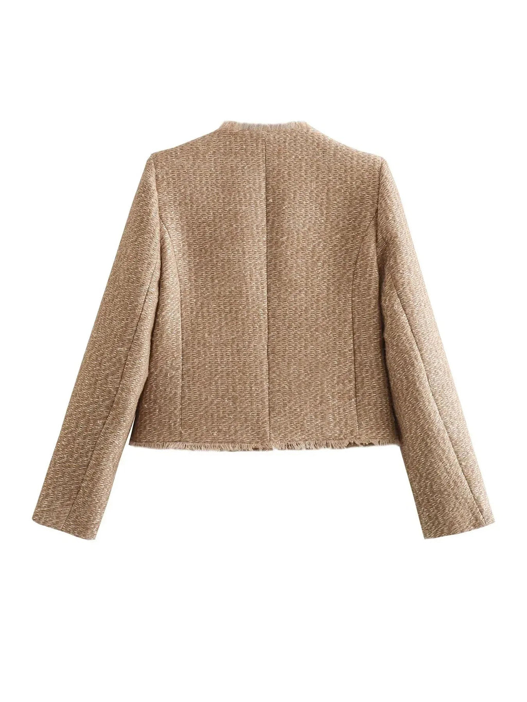 Women’s Cropped Tweed Blazer Jacket with Button Closure