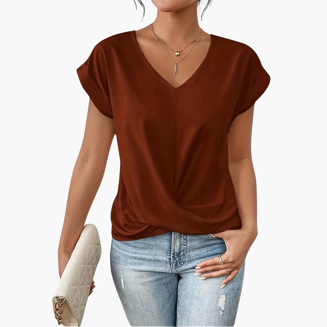 Women’s Casual T-Shirt with Flattering Heart Neckline Red