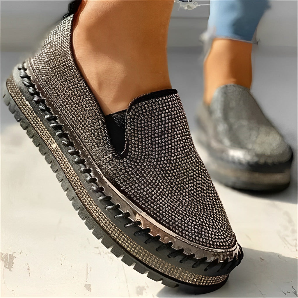 Women’s Glittering Diamond Loafers – Everyday Footwear Black