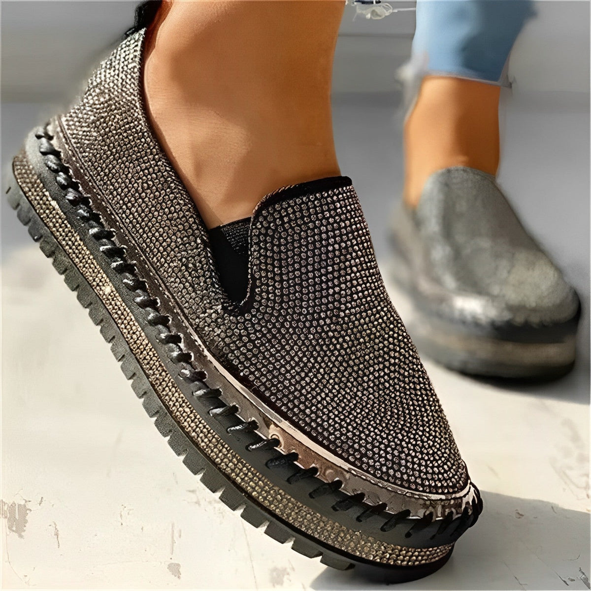 Women’s Glittering Diamond Loafers – Everyday Footwear Black