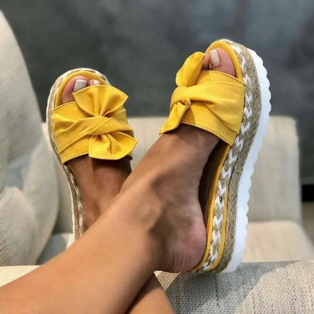 Women’s Bow Platform Slide Sandals for Casual Summer Wear Yellow