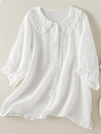 Women’s Playful Loose Ruffled Neck Shirt White