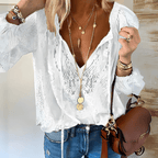 Women’s Elegant Boho V Neck Blouse – Relaxed Summer Top White