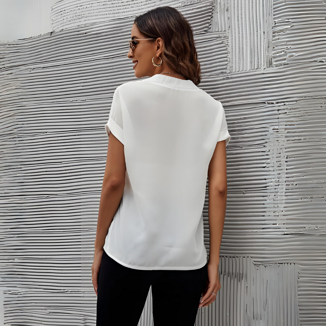 Women’s Elegant Blouse with V-Neck and Short Sleeves