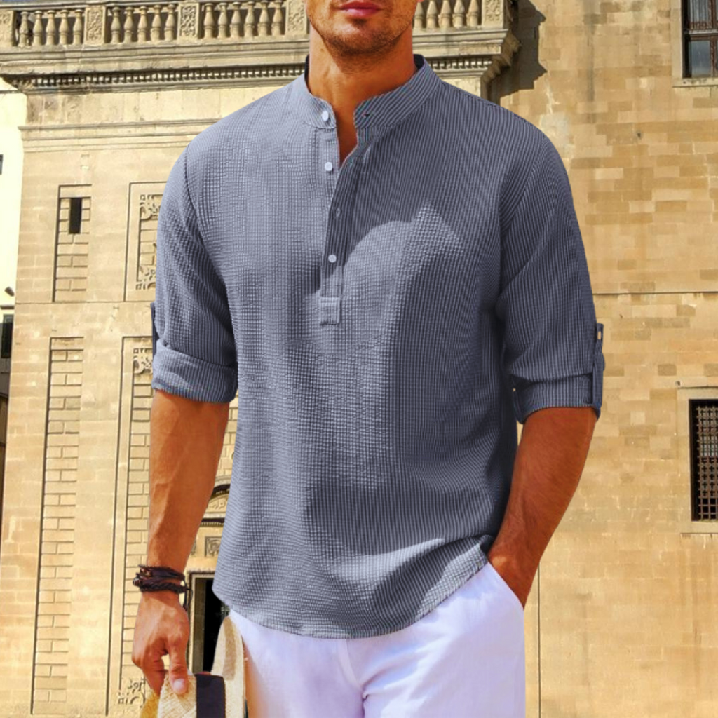 Men’s Elegant Up Collar Shirt for Effortless Sophistication Grey