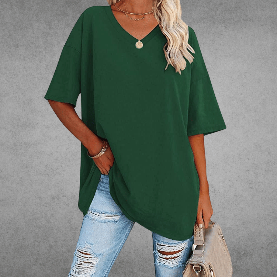 Women’s Relaxed Oversized V-Neck Top Dark Green
