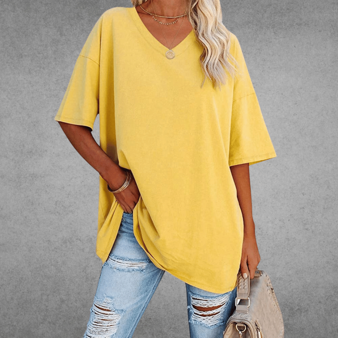 Women’s Relaxed Oversized V-Neck Top Yellow