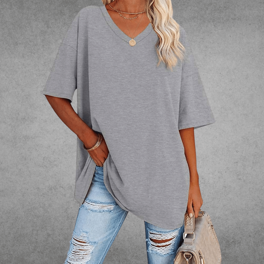 Women’s Relaxed Oversized V-Neck Top Light Gray