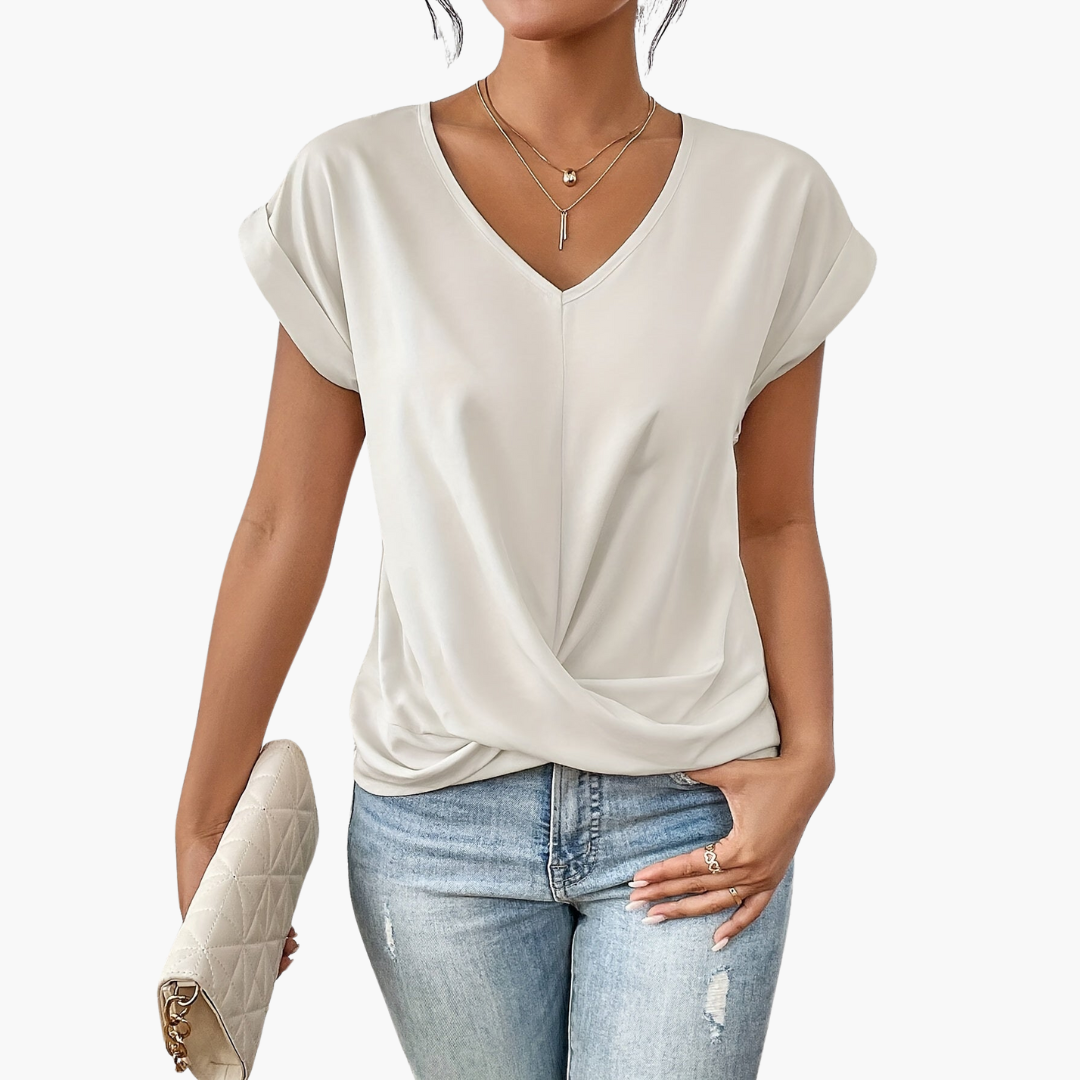 Women’s Casual T-Shirt with Flattering Heart Neckline White