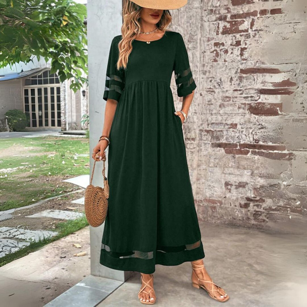 Women’s Elegant Maxi Dress with Statement Sleeves Green