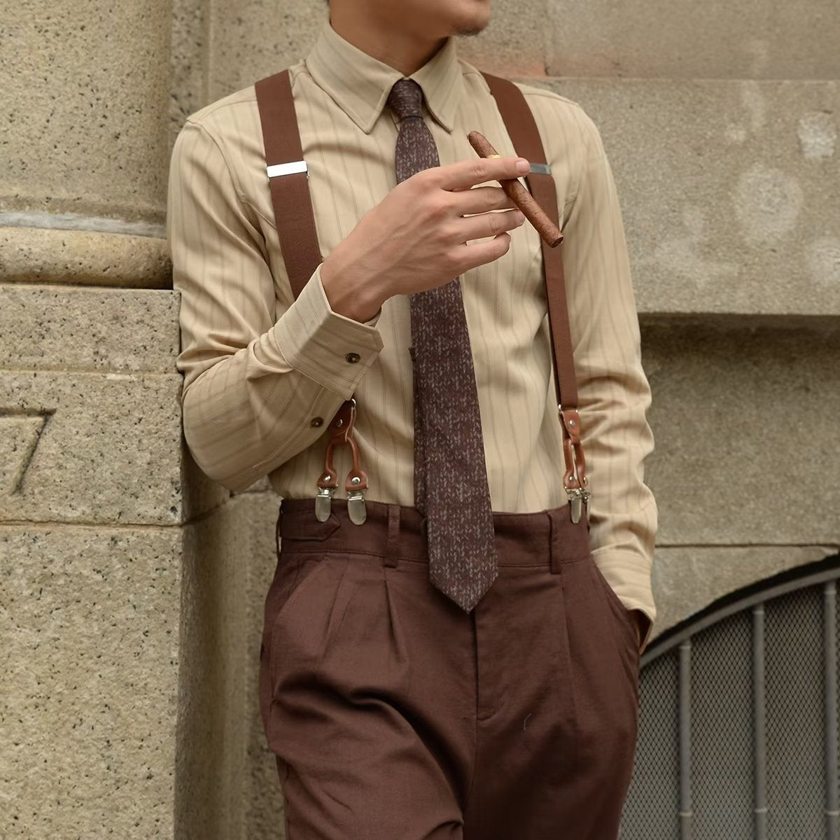 Men’s Vertical Stripe Button-Up Long Saleeve Dress Shirt
