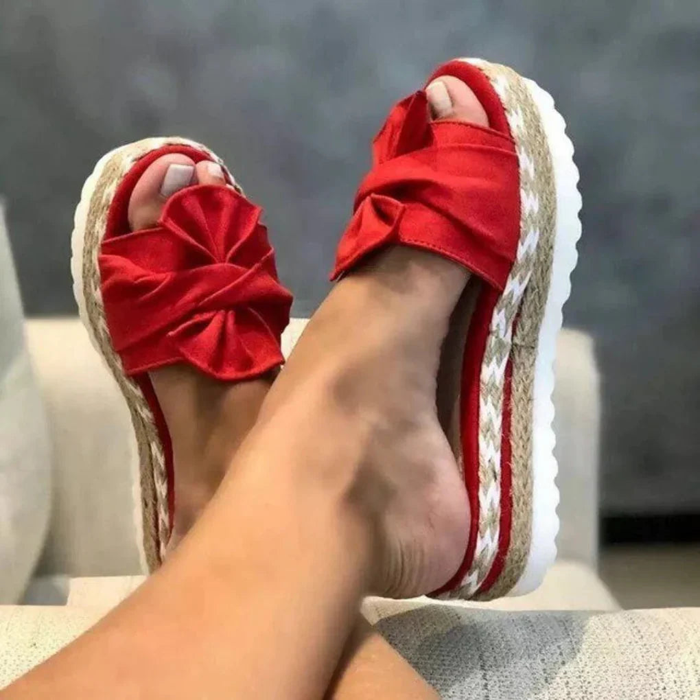 Women’s Bow Platform Slide Sandals for Casual Summer Wear Red