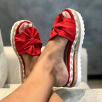 Women’s Bow Platform Slide Sandals for Casual Summer Wear Red