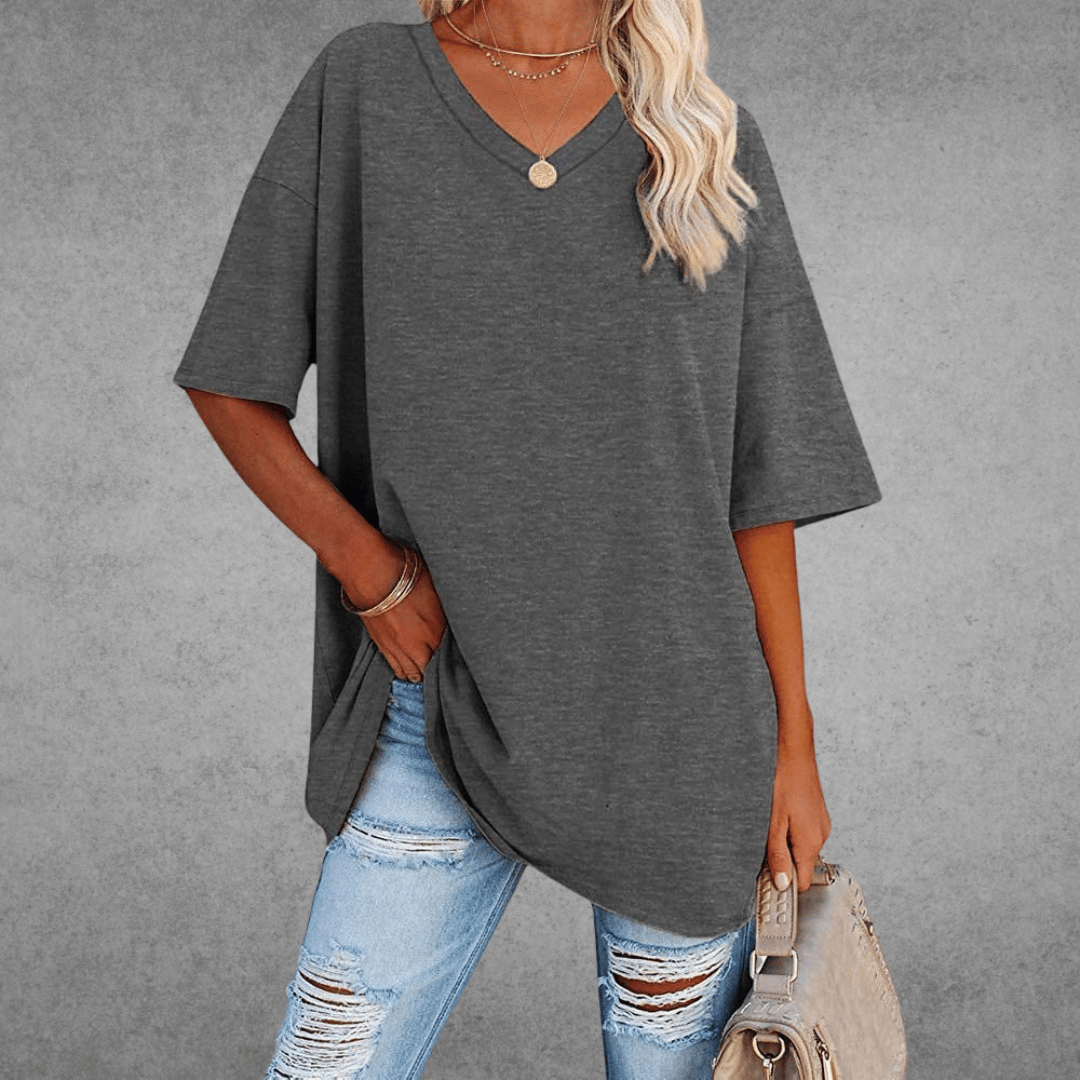 Women’s Relaxed Oversized V-Neck Top Dark Gray