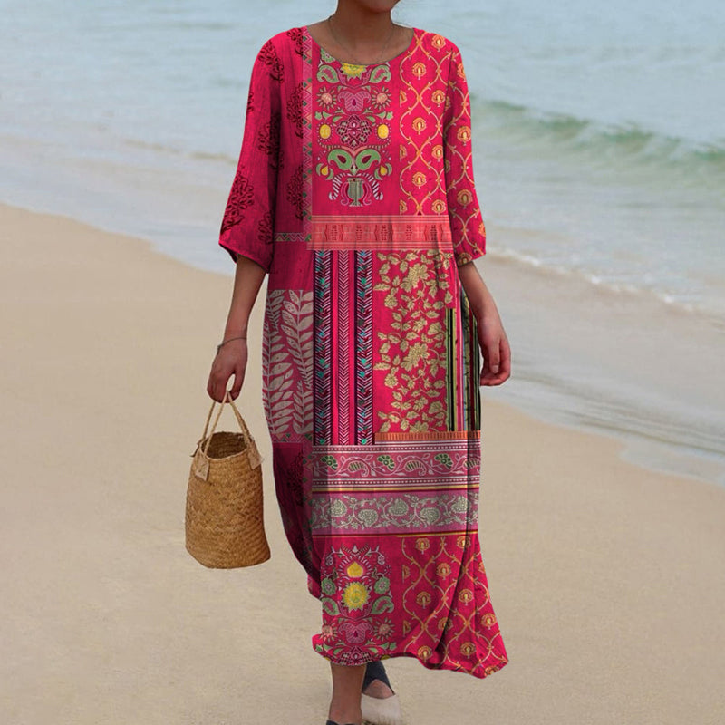 Women’s Ethnic Bohemian Maxi Dress – Flowy Boho Dress Red