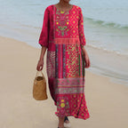 Women’s Ethnic Bohemian Maxi Dress – Flowy Boho Dress Red