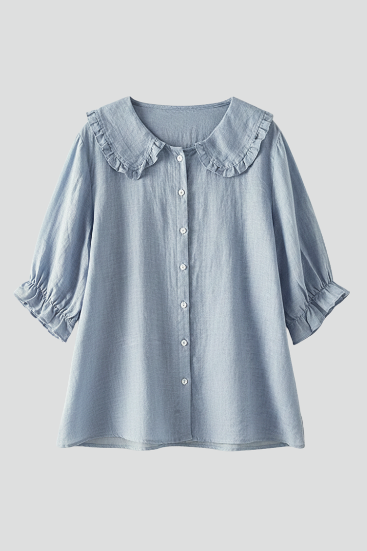 Women’s Elegant Casual Blouse with Ruffle Collar and Buttons