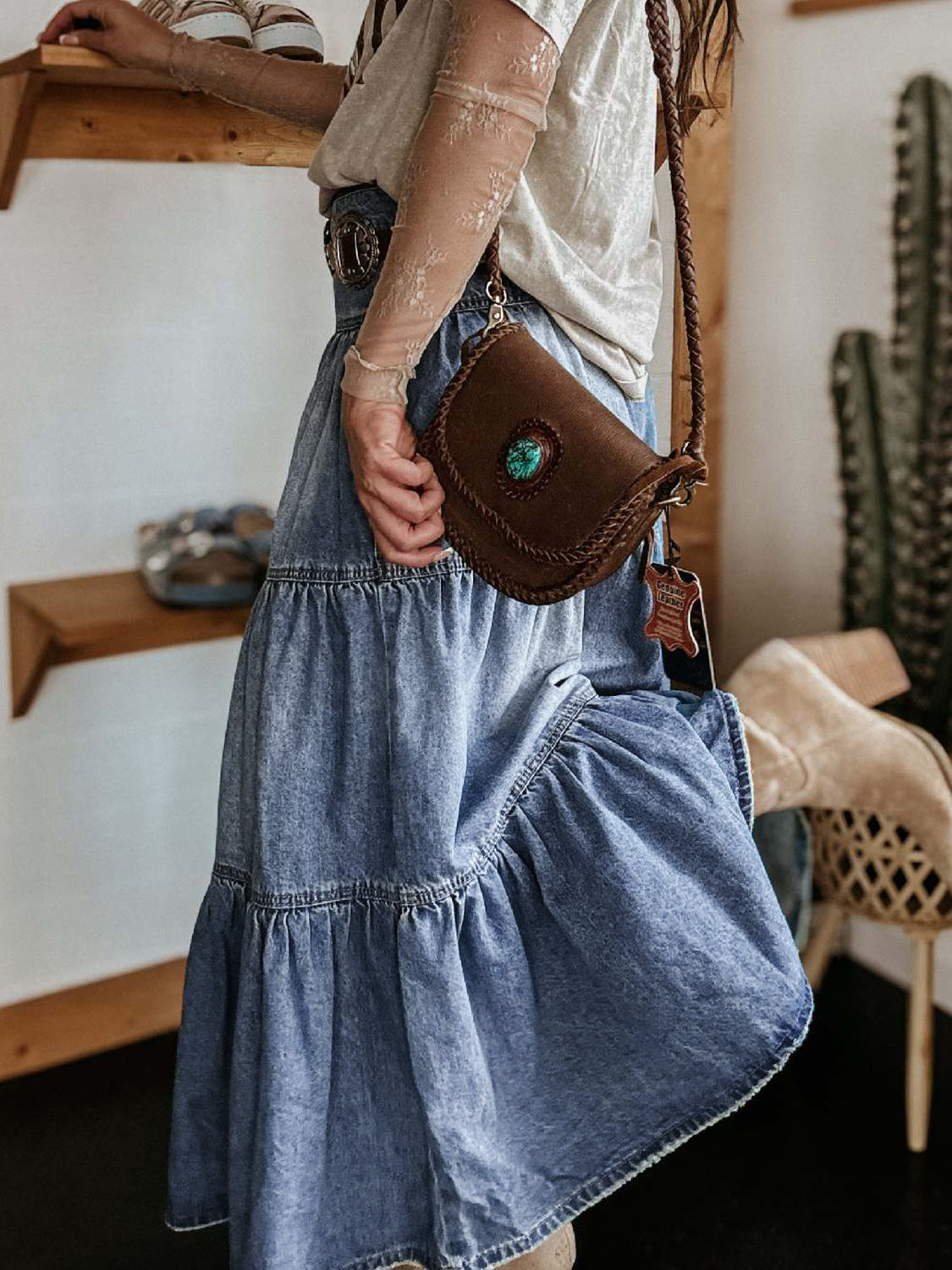 Women’s Tiered Denim Skirt with Button Placket
