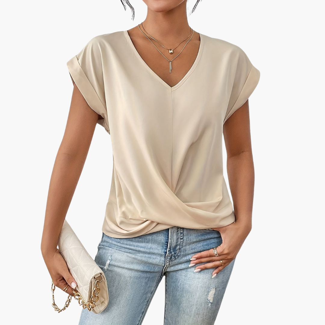 Women’s Casual T-Shirt with Flattering Heart Neckline Apricot
