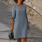 Women’s Elegant V-Neck Knee-Length Dress Grey