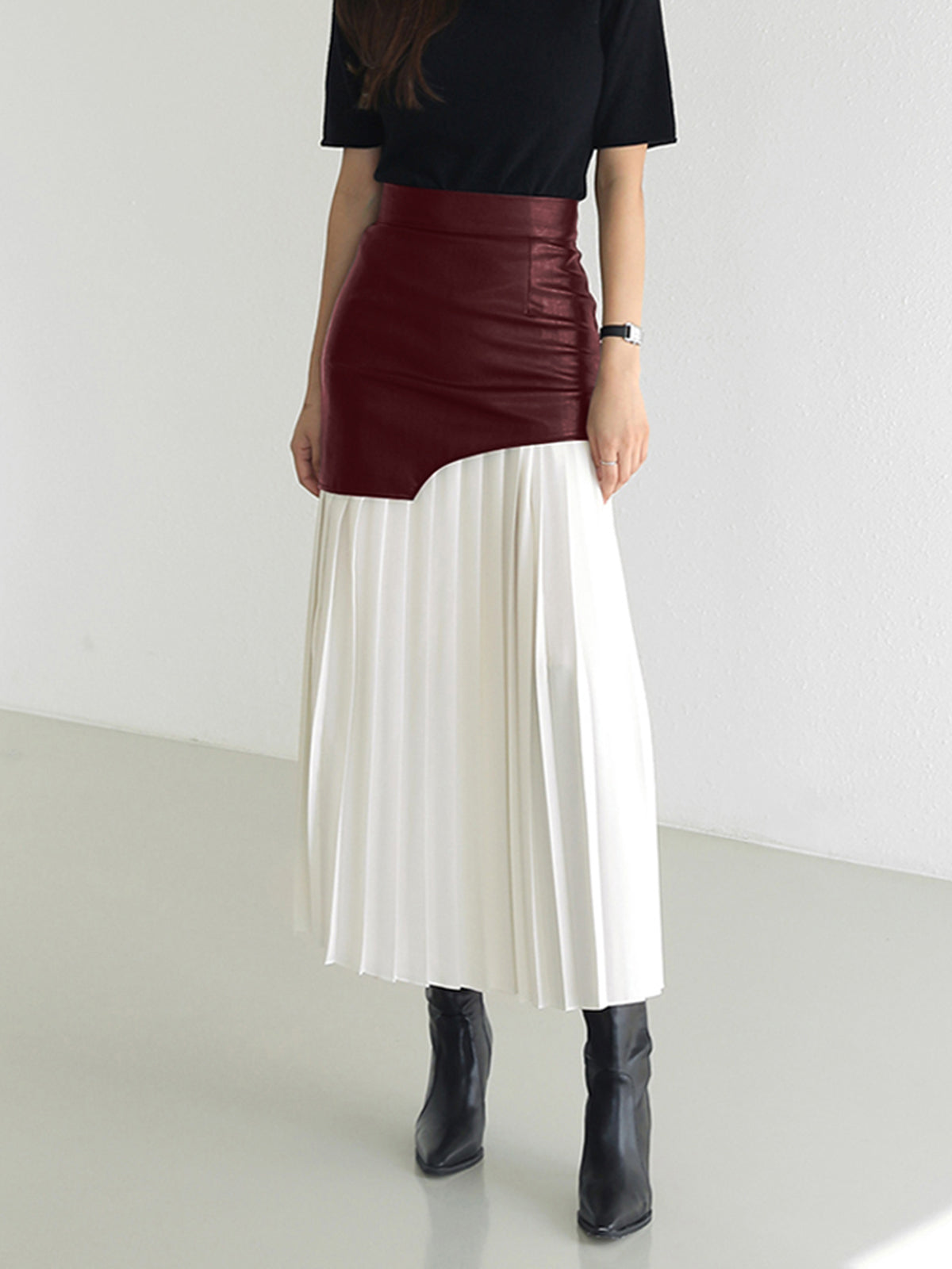Women’s Elegant Asymmetrical Midi Skirt – Stylish Summer Look Burgundy