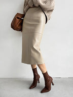 Women’s Elegant High Waist Summer Midi Skirt Beige