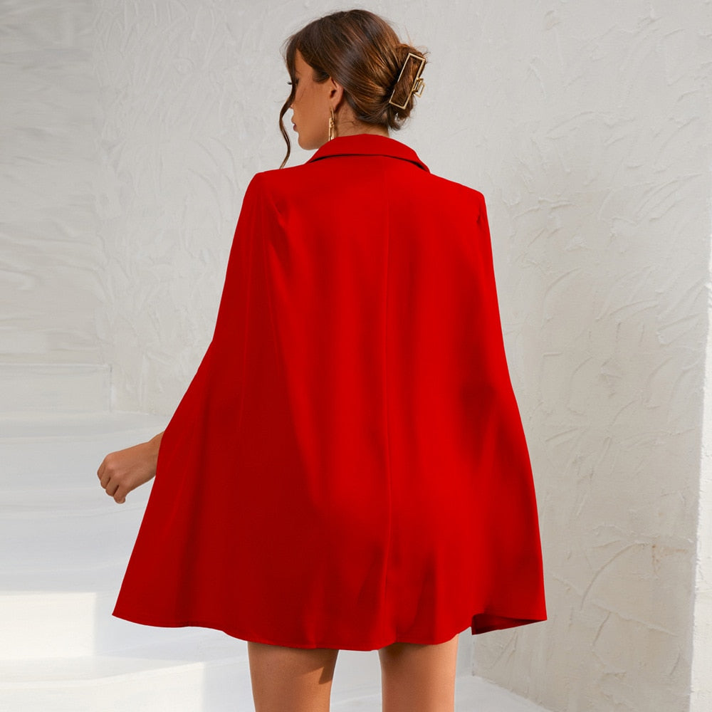Women’s Cape Blazer Mini Dress with Gold Buttons