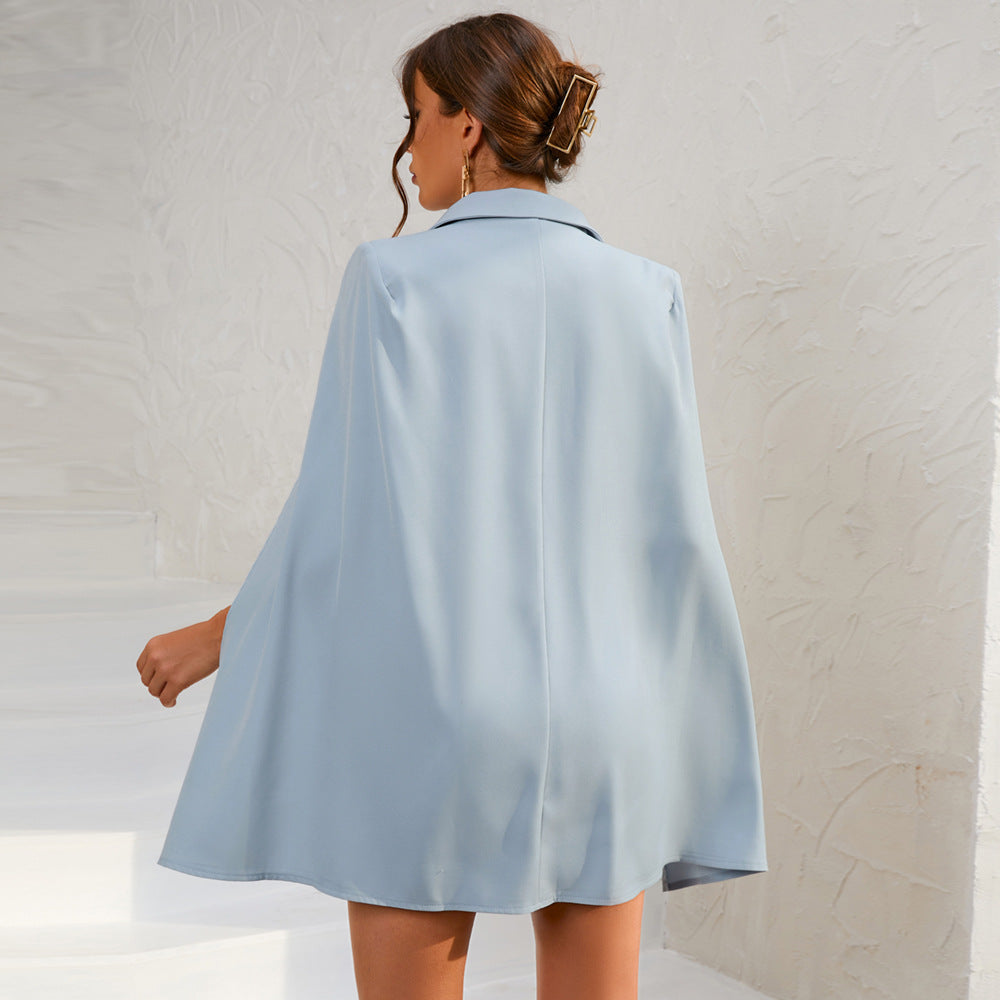 Women’s Cape Blazer Mini Dress with Gold Buttons
