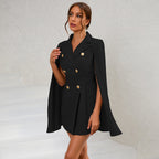 Women’s Cape Blazer Mini Dress with Gold Buttons