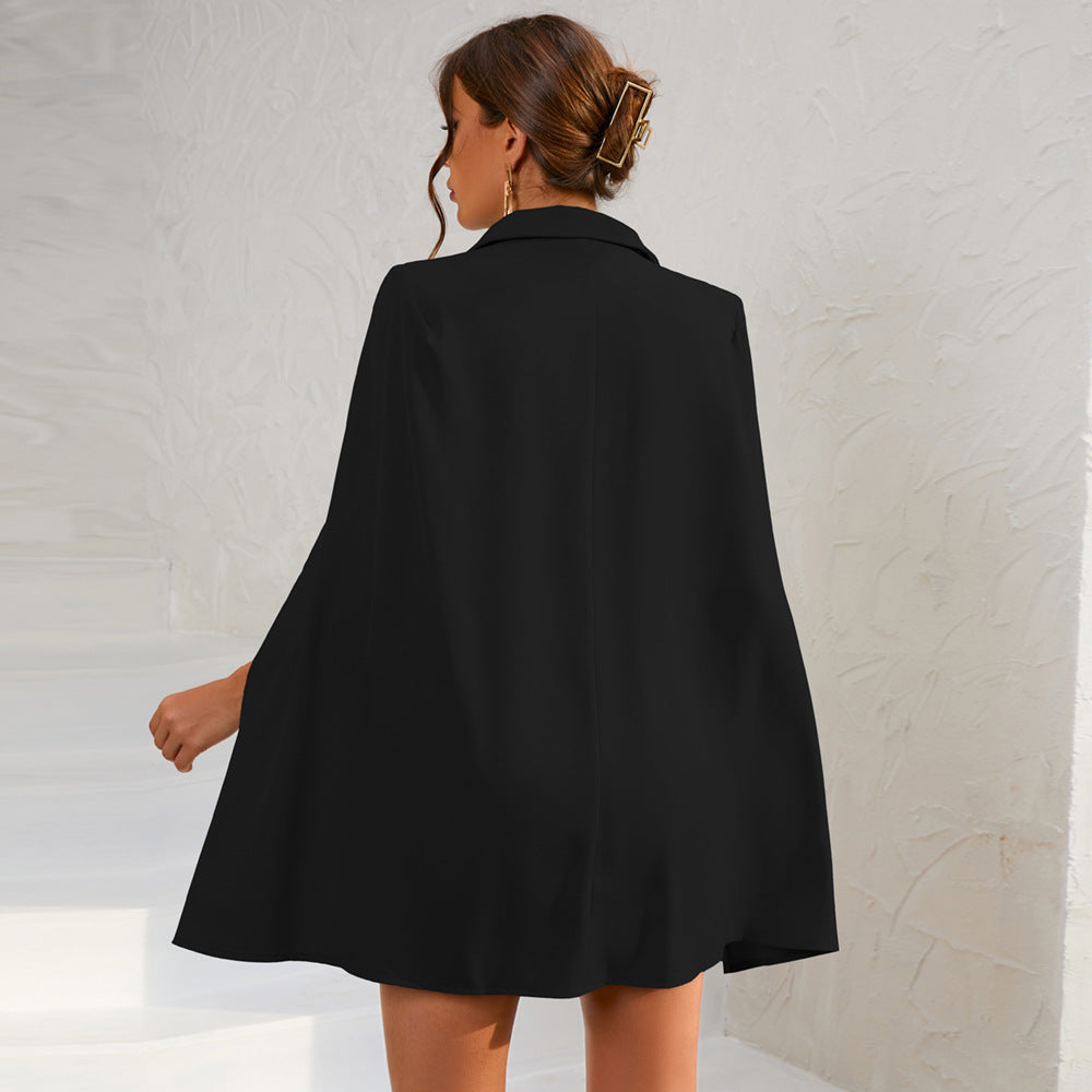 Women’s Cape Blazer Mini Dress with Gold Buttons