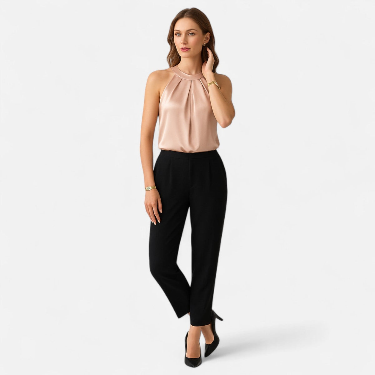 Women’s Elegant Halter Neck Pleated Blouse